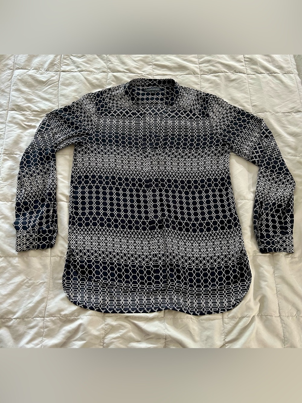 Banana Republic Black & White Geometric Print Long Sleeve Blouse, Women’s Small